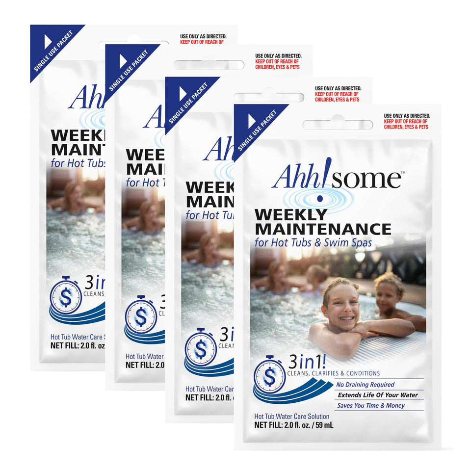 Ahh-Some triple-action weekly cleaner bottle pour reduces buildup in hot tubs.