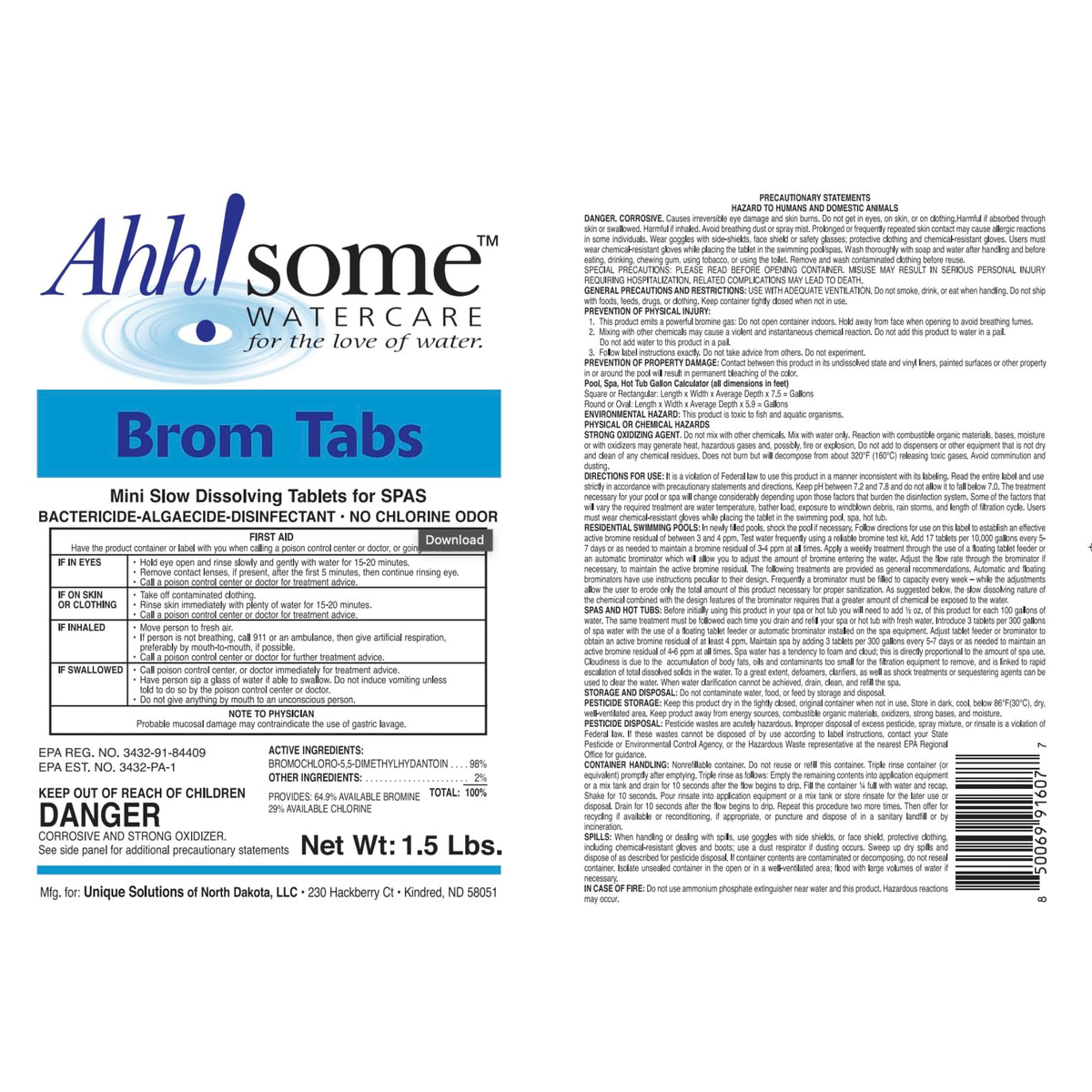 AhhSome bromine tablets dissolving action demonstrates fast, reliable spa sanitization with minimal odor.