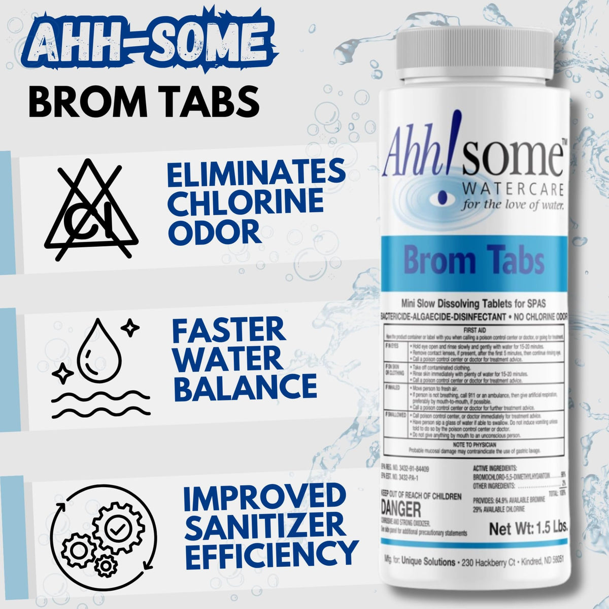 AhhSome bromine tablets in spa water deliver softened feel and clear, balanced bath water.