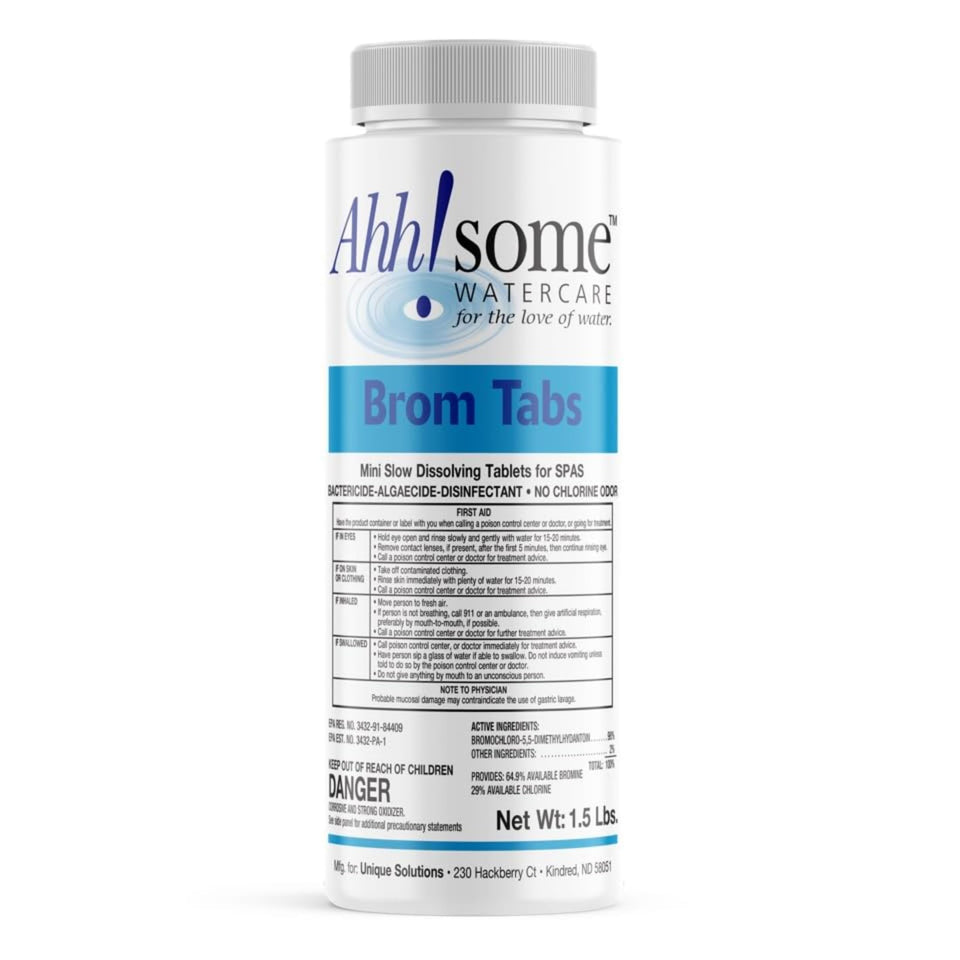 AhhSome bromine tablets packaging 1-5 lb for easy spa maintenance and long-lasting sanitization.