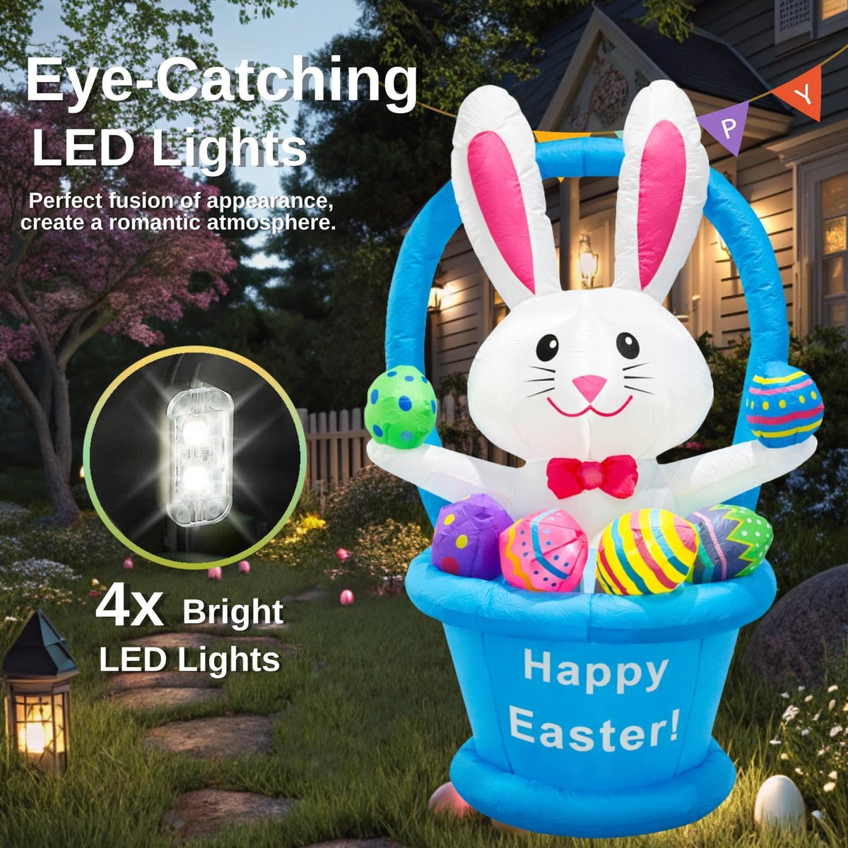Ahititi built in LED lights illuminate outdoor Easter display