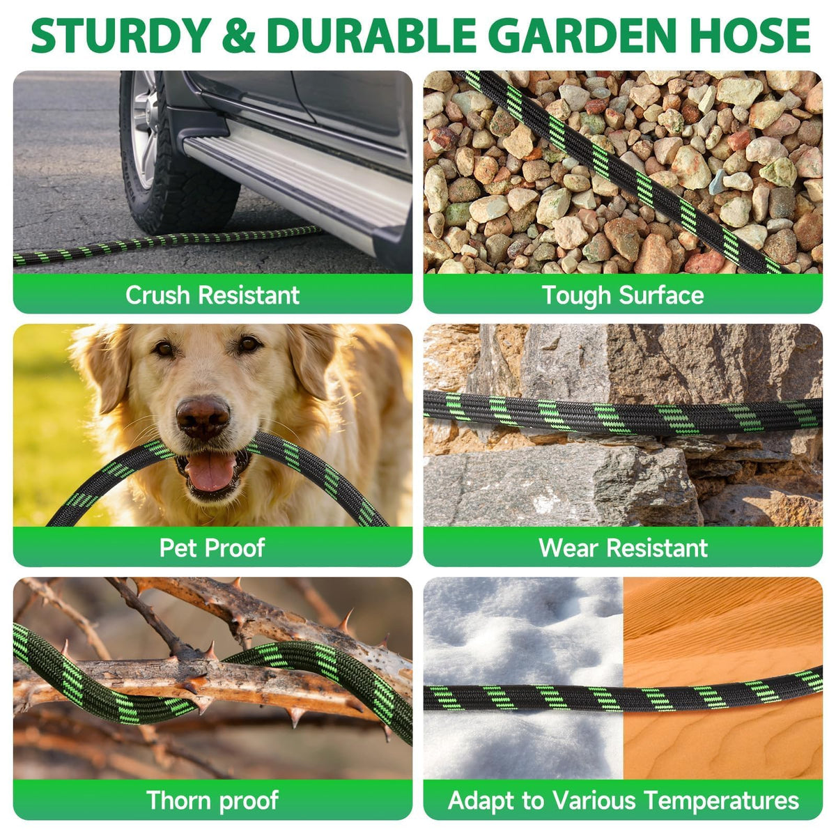 Ahititi garden hose 75 ft all-weather flexibility performs from freezing to hot sun.