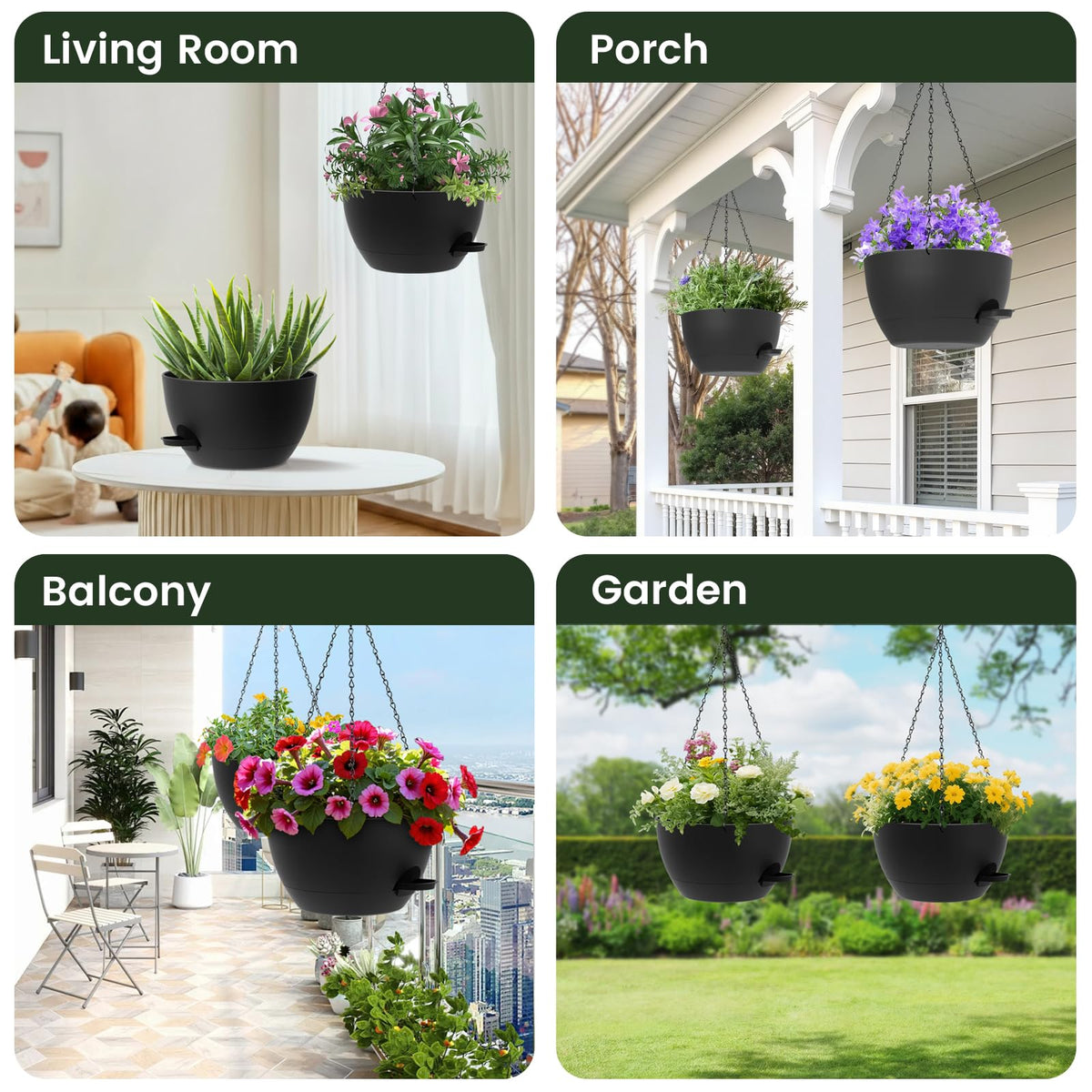 AHJZO versatile hanging pots suit porches and balconies for greenery display.