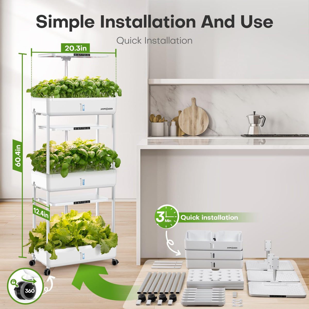 Ahopegarden adjustable light post supports plants from seedling to mature stages.
