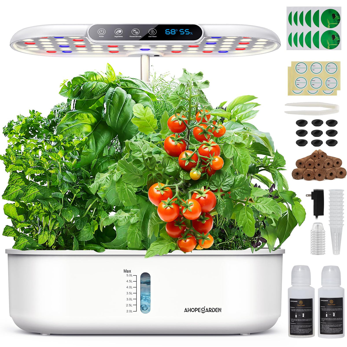 Ahopegarden hydroponics 12 pod system front view, space-saving for compact kitchen gardens.