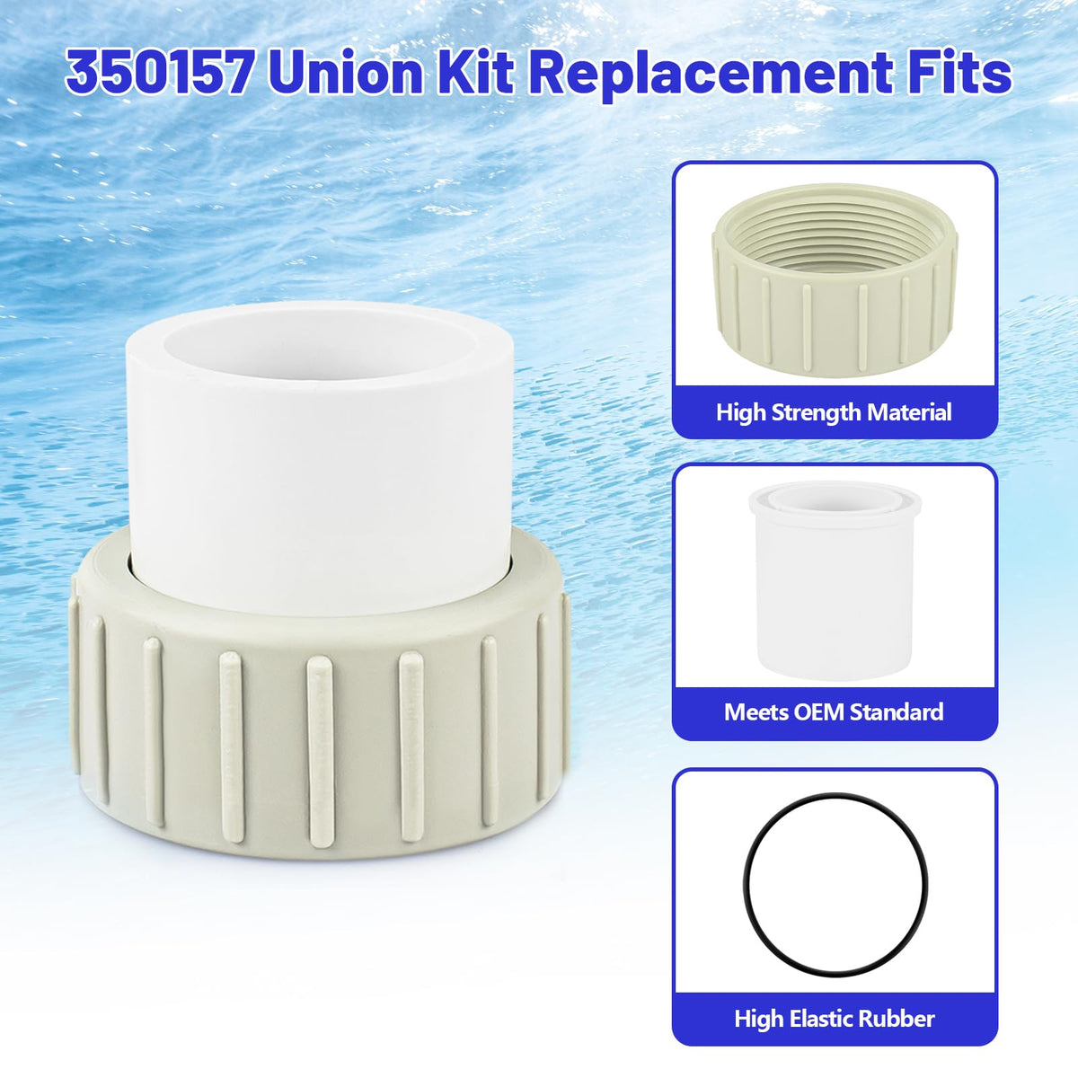 Ahuliao 2-pack pool union kit includes nuts and O-rings for maintenance