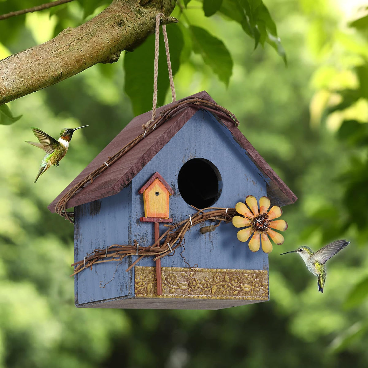 AHUONEL patio backyard decor bird house adds natural charm