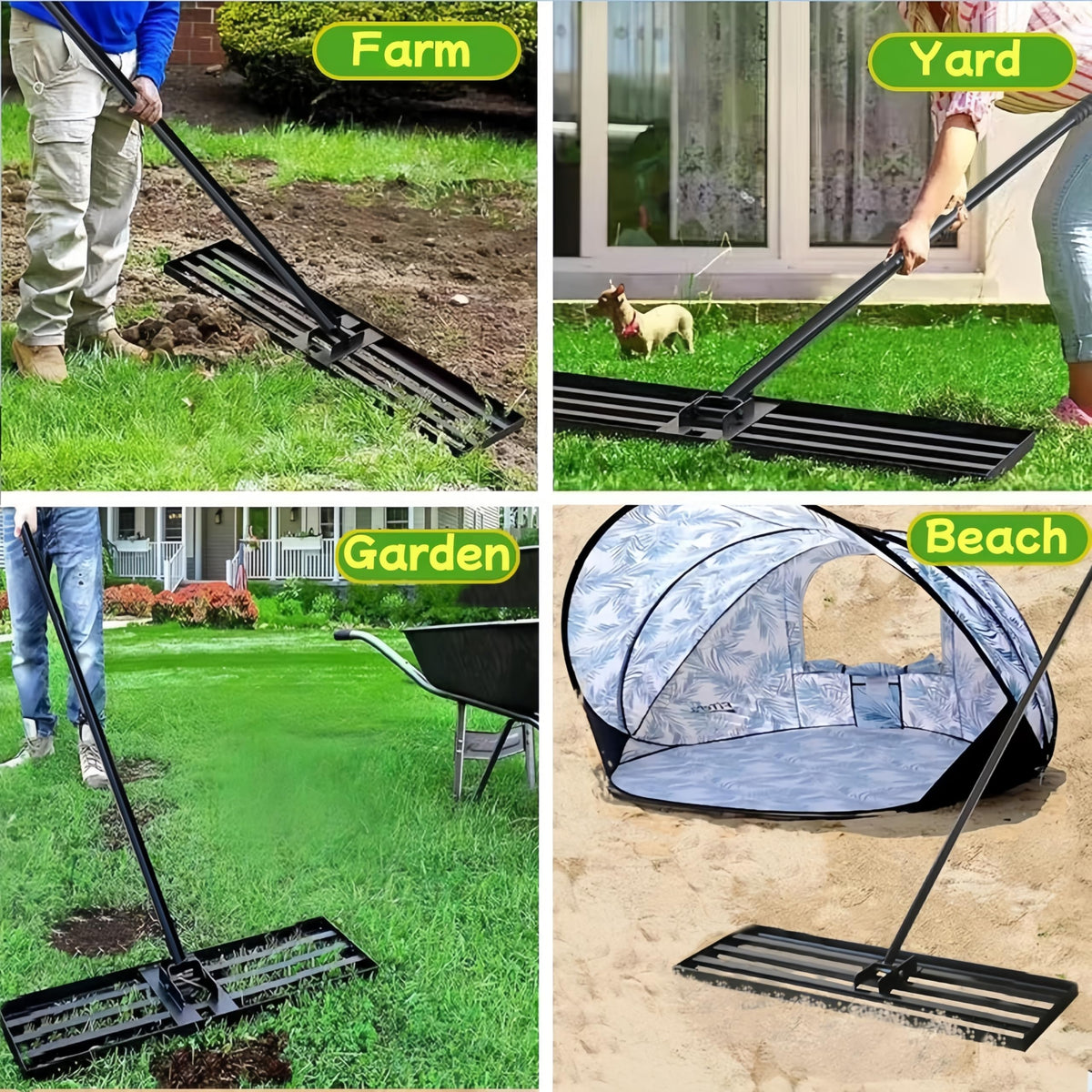 Ahxuvan Lawn Leveling Rake with 72 inch handle for extended reach and comfort