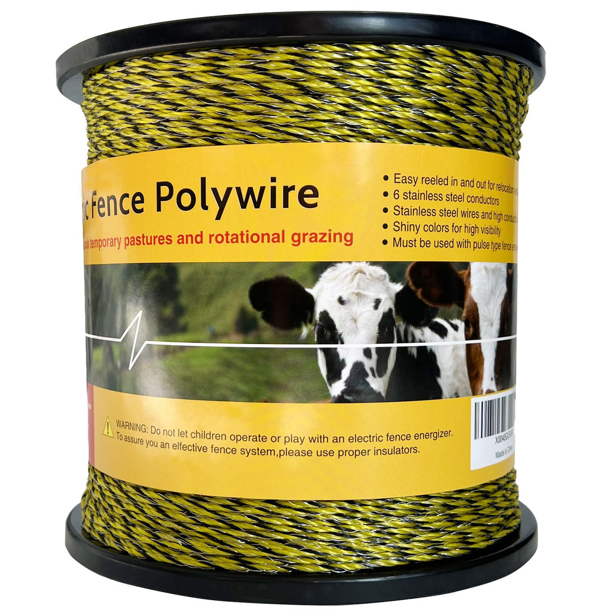 AI.YUYU upgraded electric fence polywire with bright yellow-black visibility.