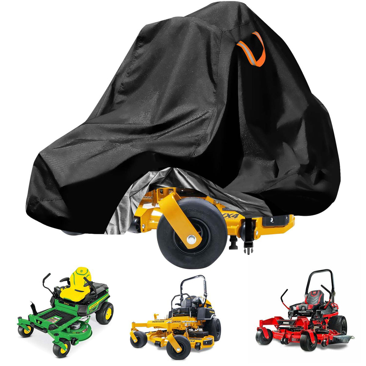 Aibiley zero-turn mower cover, front view, snug up to a 60-inch deck protects the mower exterior.