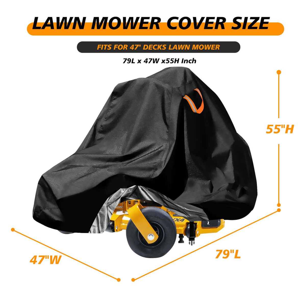 Aibiley mower cover side view showing weatherproof fabric for outdoor protection.