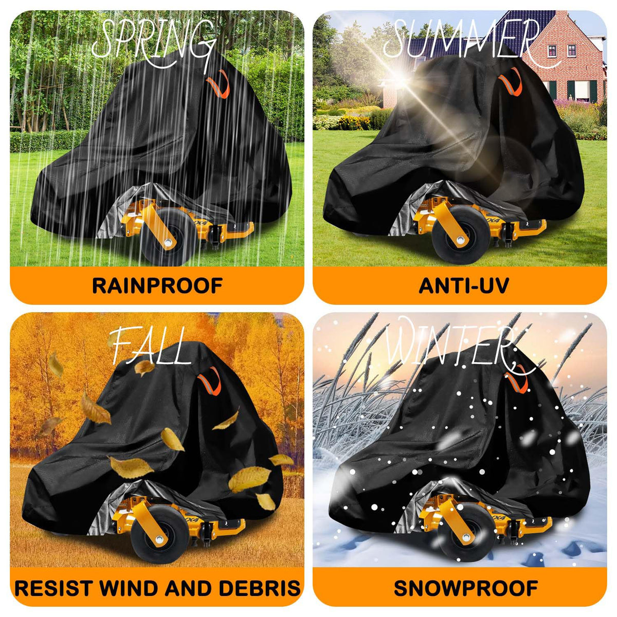 Aibiley mower cover interior coating helps keep the deck dry during rain.