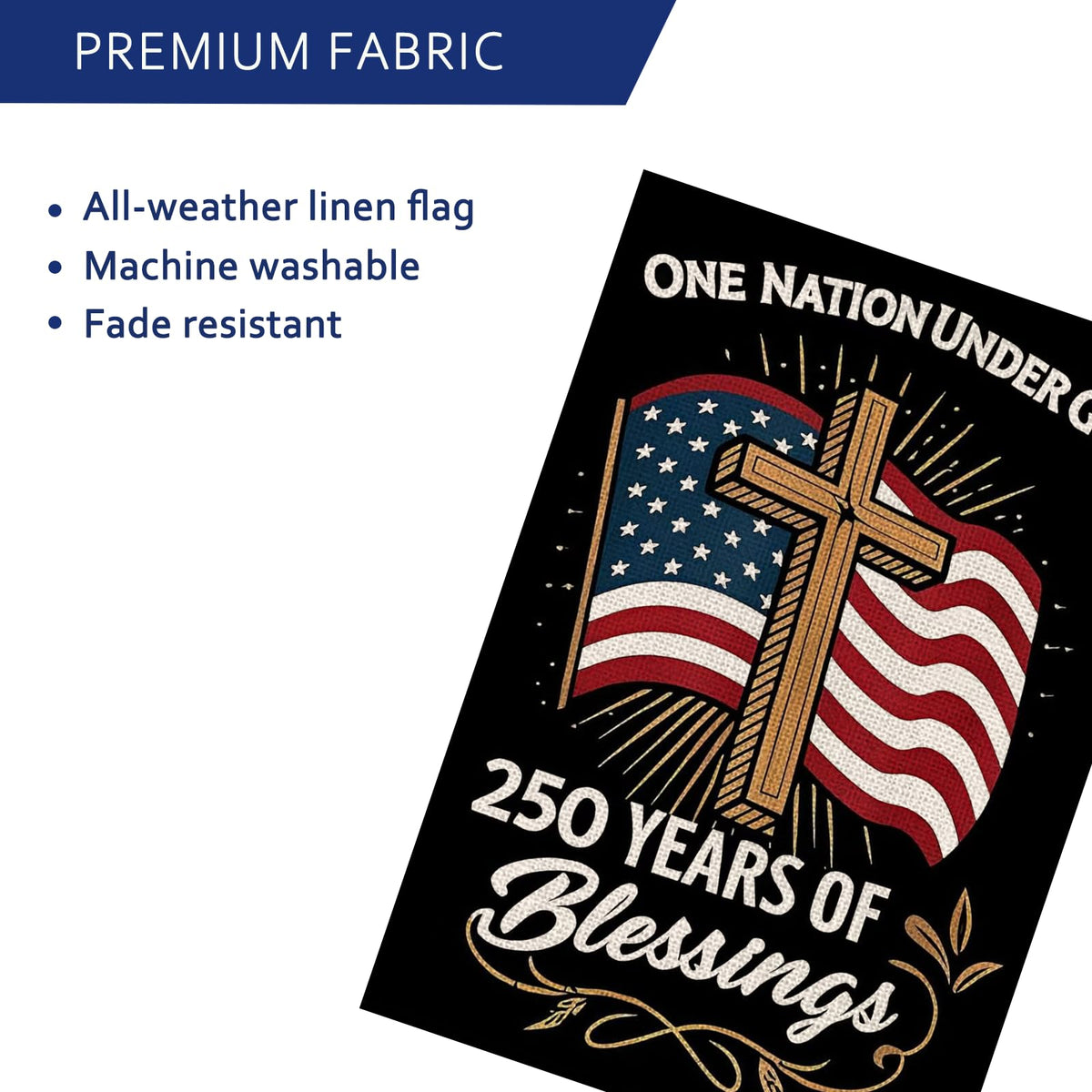 AIBOLYNE one-nation-under-god-flag highlights heritage values in garden settings.