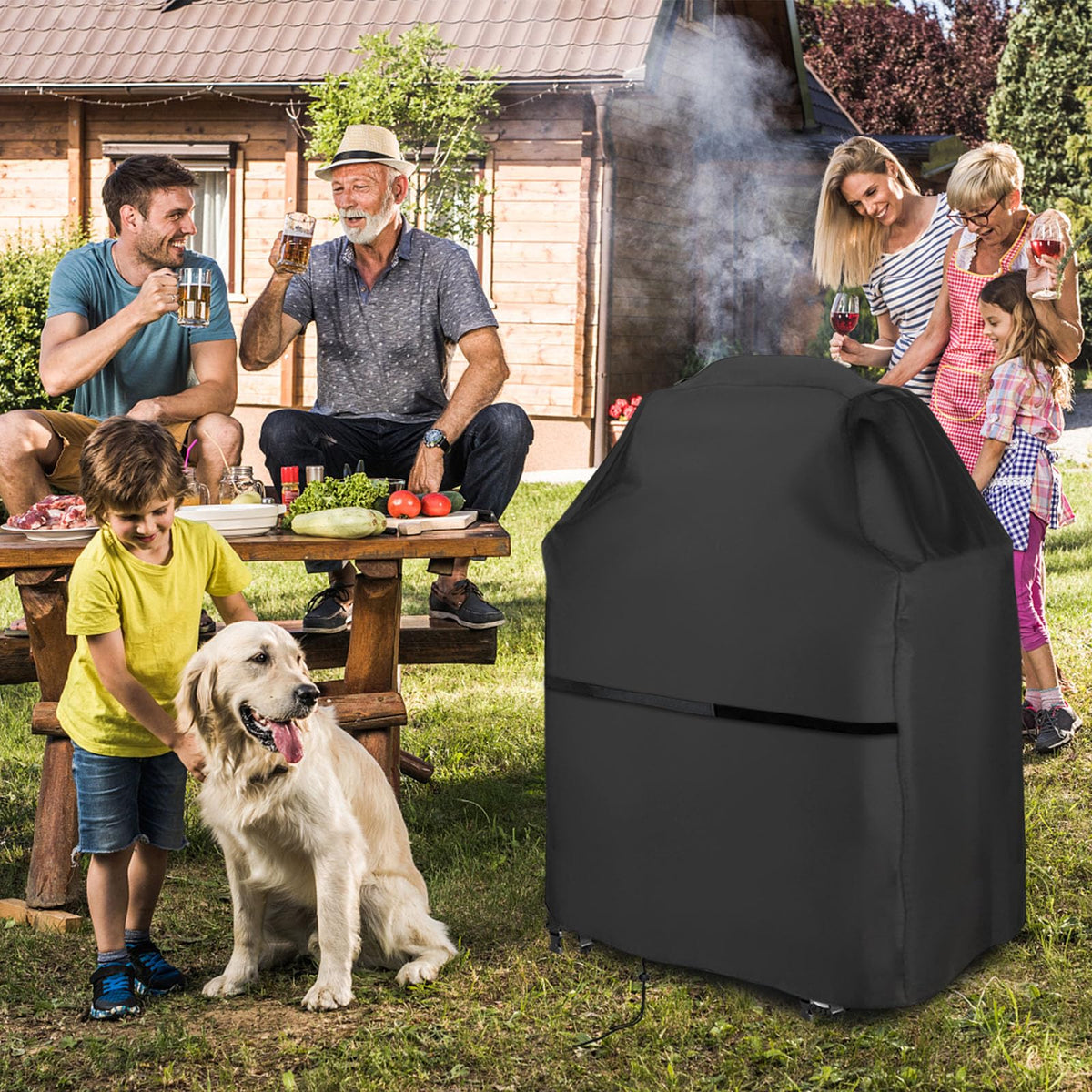 Aidetech Grill Griddle Cover durable fabric guards against rain and sun fade.