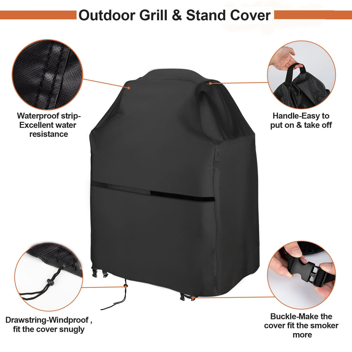 Aidetech Grill Griddle Cover windproof design with drawstring and buckles.