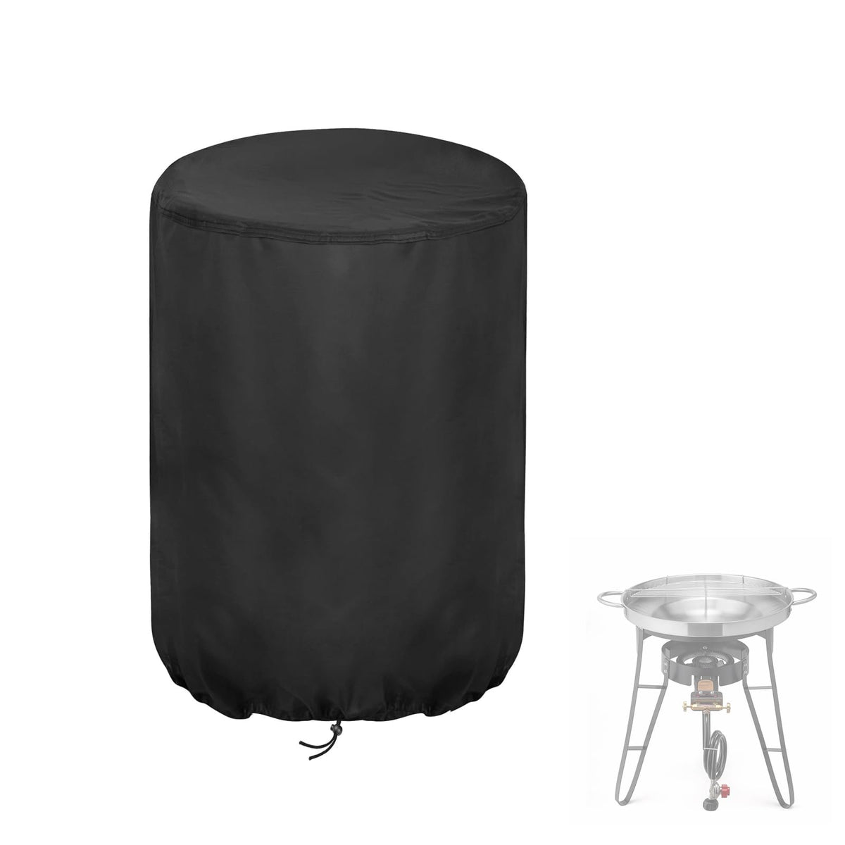 Aidetech outdoor cooker cover on ROVSUN 23 inch concave comal set front view with rain protection