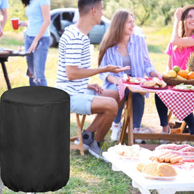 Aidetech cover in use over a turkey fryer pot illustrating compatibility