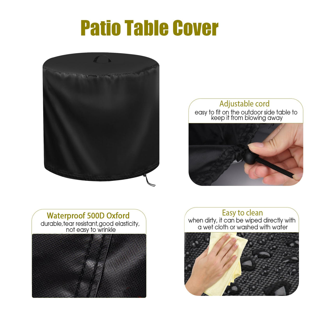 Aidetech Patio Table Cover PU-coated fabric provides waterproof protection for outdoor furniture.
