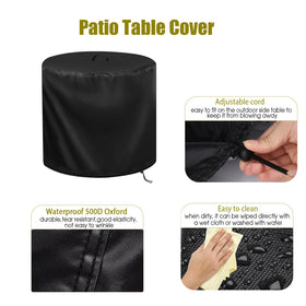 Aidetech Patio Table Cover PU-coated fabric provides waterproof protection for outdoor furniture.
