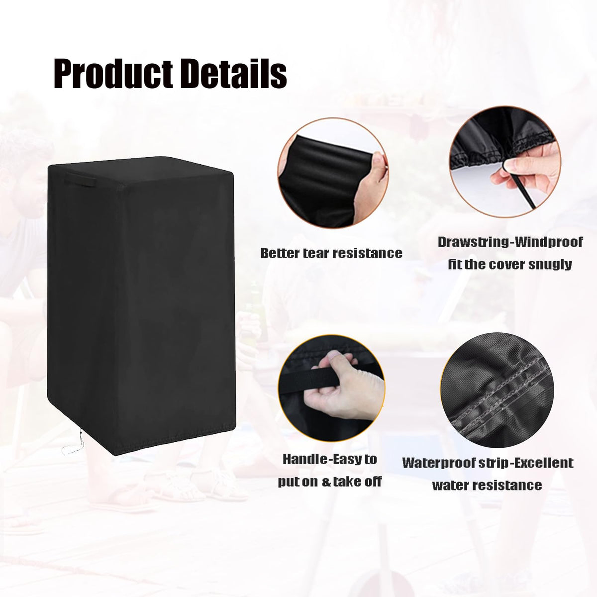 Aidetech Smoker Cover windproof drawstring and buckles in action.