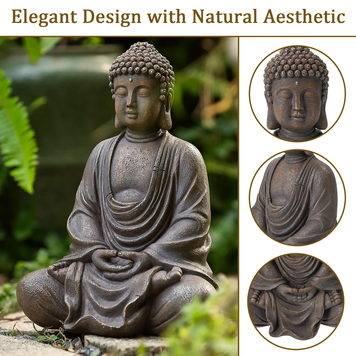 Aifeorzo Buddha statue bronze-finish detail highlights elegant design.