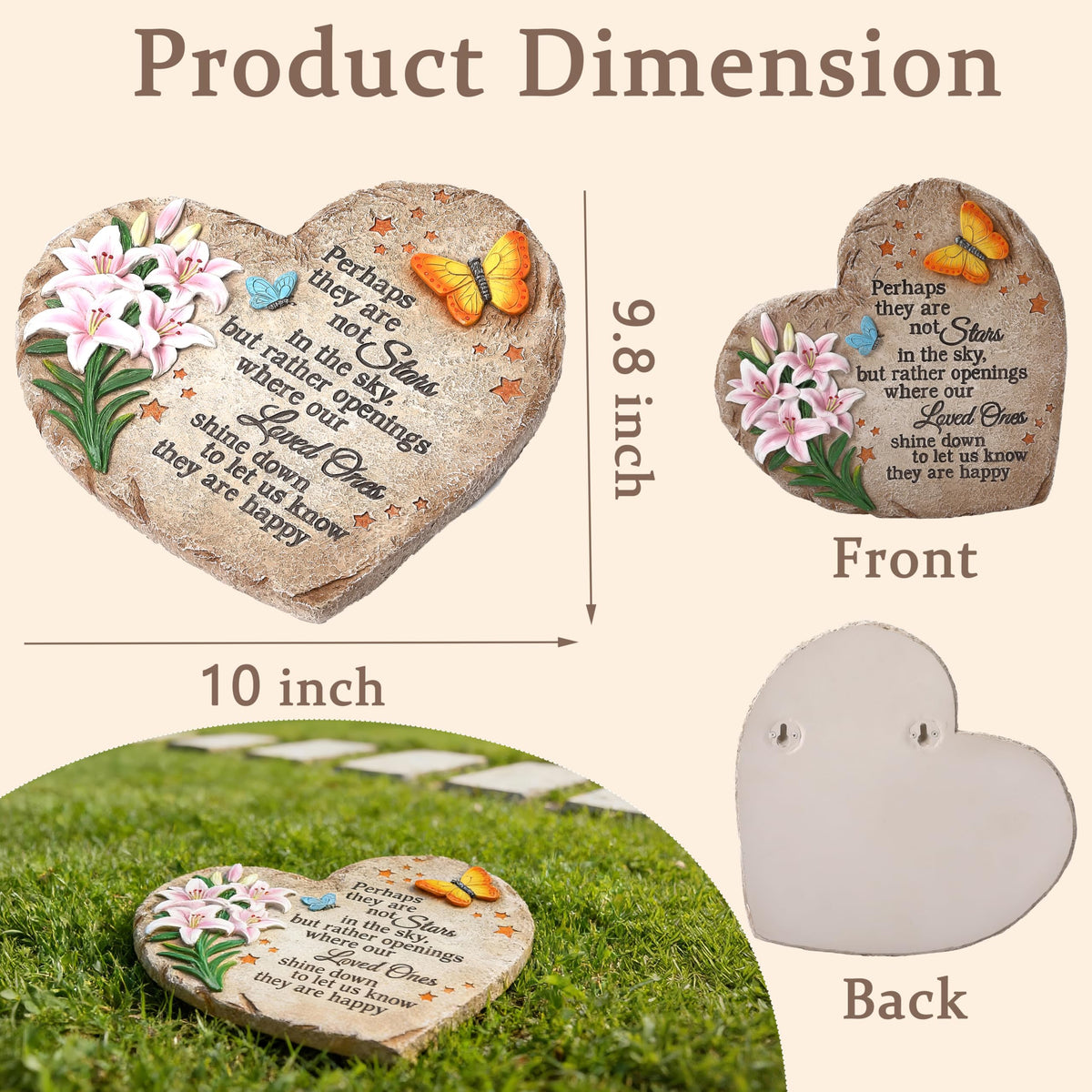 Aifeorzo heartstone with butterflies and floral design for remembrance