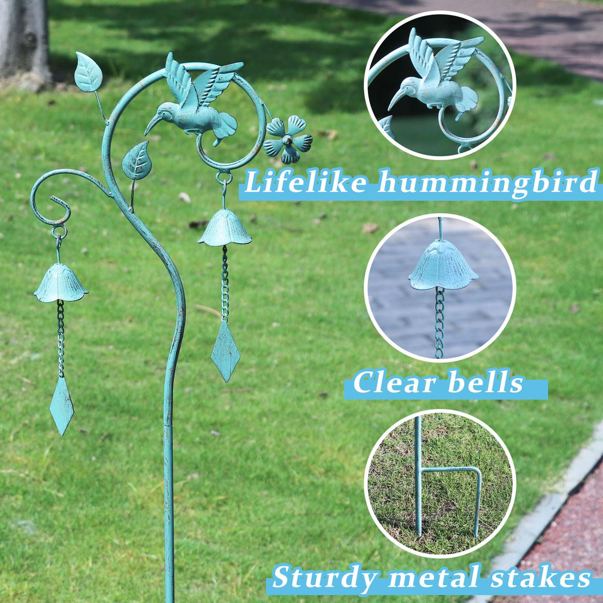AIHAOKAN wind chime bells on stake, creates ethereal sounds.