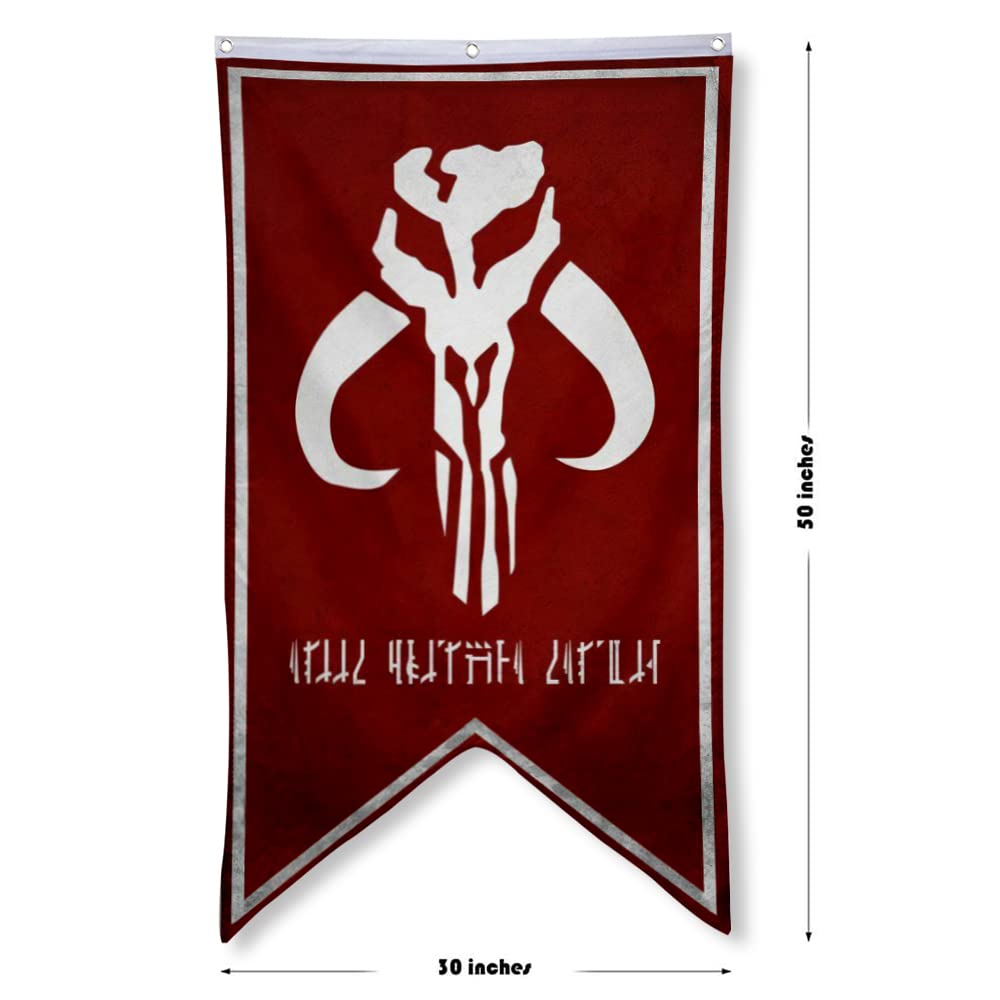 Aihccy flag close-up of the red Mandalorian emblem on white