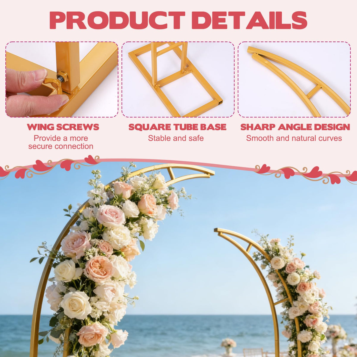 AIHSUMC gold arch with flowers and vines showcases elegant floral backdrop ideas.
