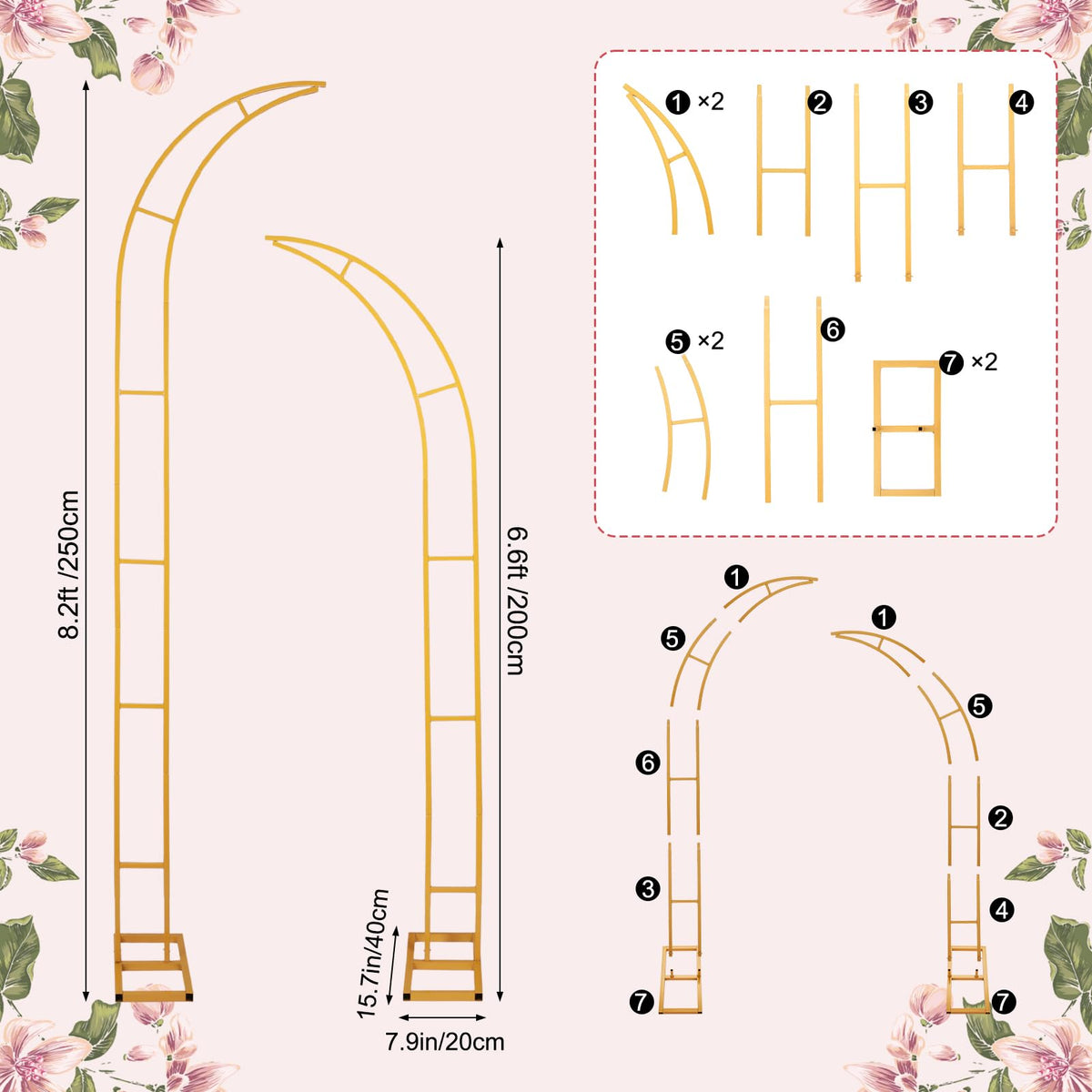 AIHSUMC gold half-arch at 8.2 ft frames a scalable backdrop for ceremonies.