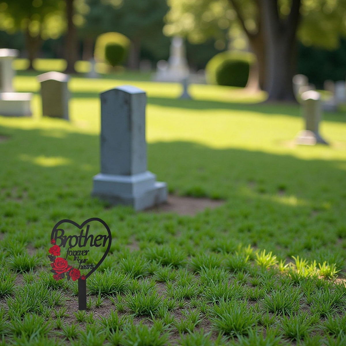 AIM & GGKK classic black finish with roses conveys dignified remembrance.
