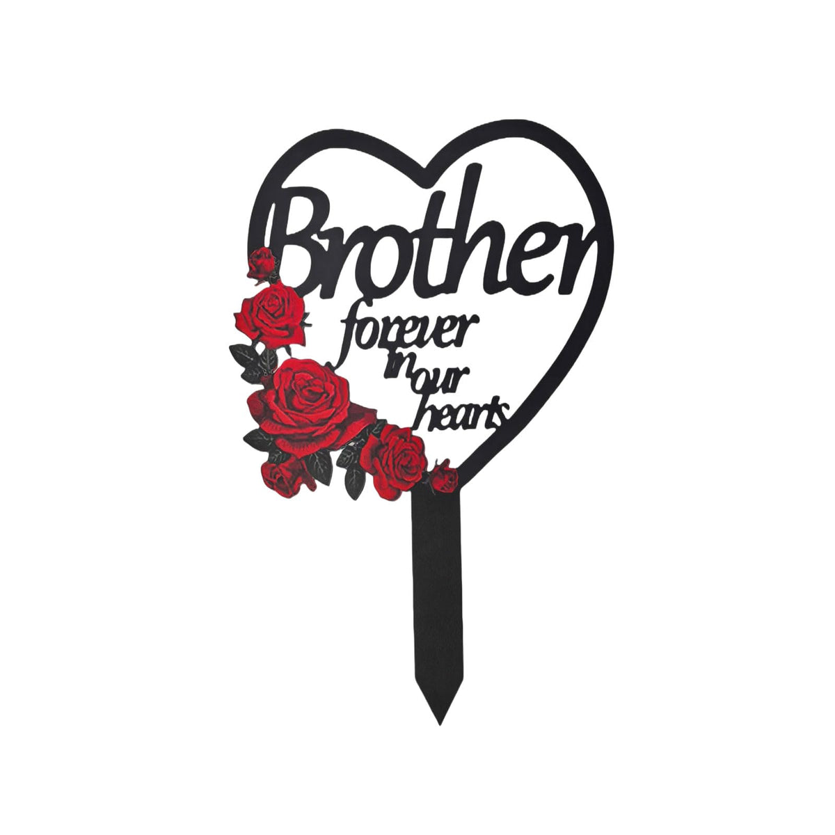 AIM & GGKK heart-shaped memorial stake for brother at gravesite, durable outdoor display.