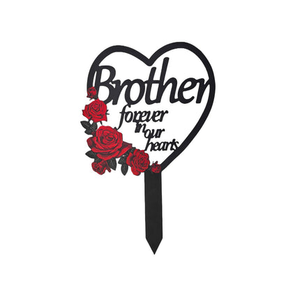 AIM & GGKK heart-shaped memorial stake for brother at gravesite, durable outdoor display.