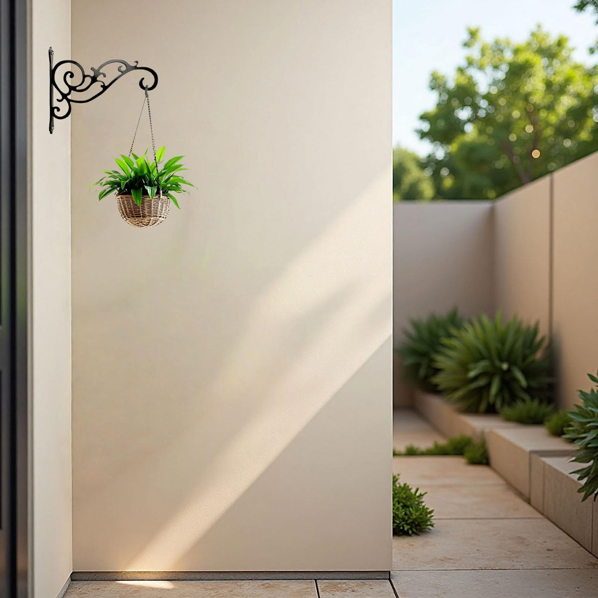 Porch or garden wall display using AIM and GGKK plant hanger.