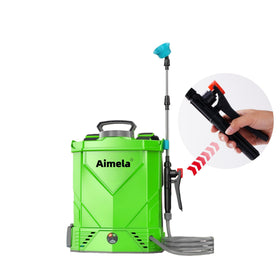 Aimela sprayer handle installed on a backpack sprayer in the field.