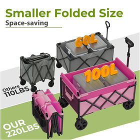 Aimnny pink collapsible wagon with adjustable handle.