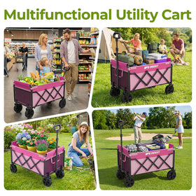 Aimnny pink collapsible wagon cart open for quick groceries.