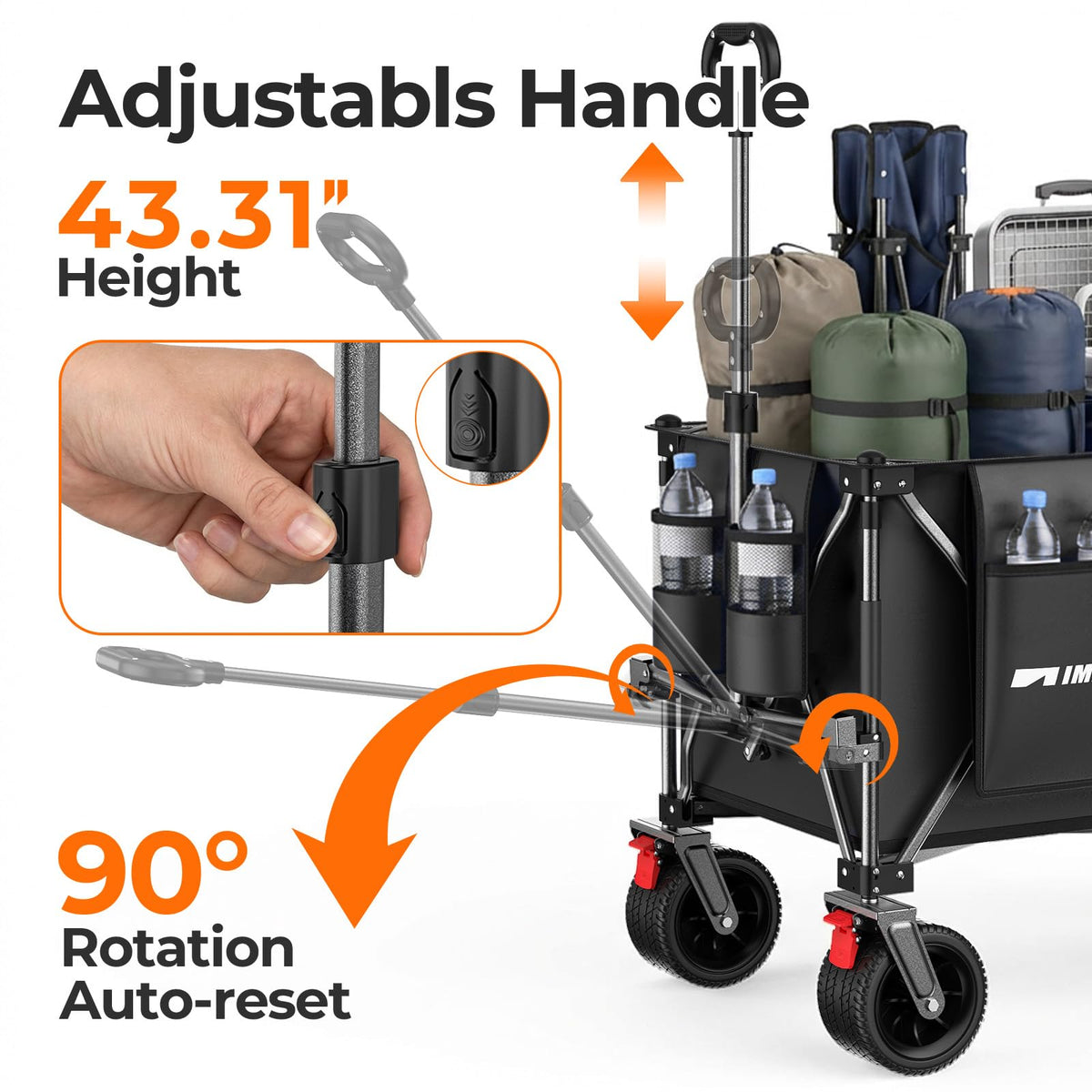 Aimnny side storage supports fishing rods and umbrellas for convenient outings