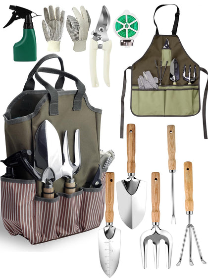 AINEED Garden Tools Set in a sturdy canvas bag for complete garden starter kit