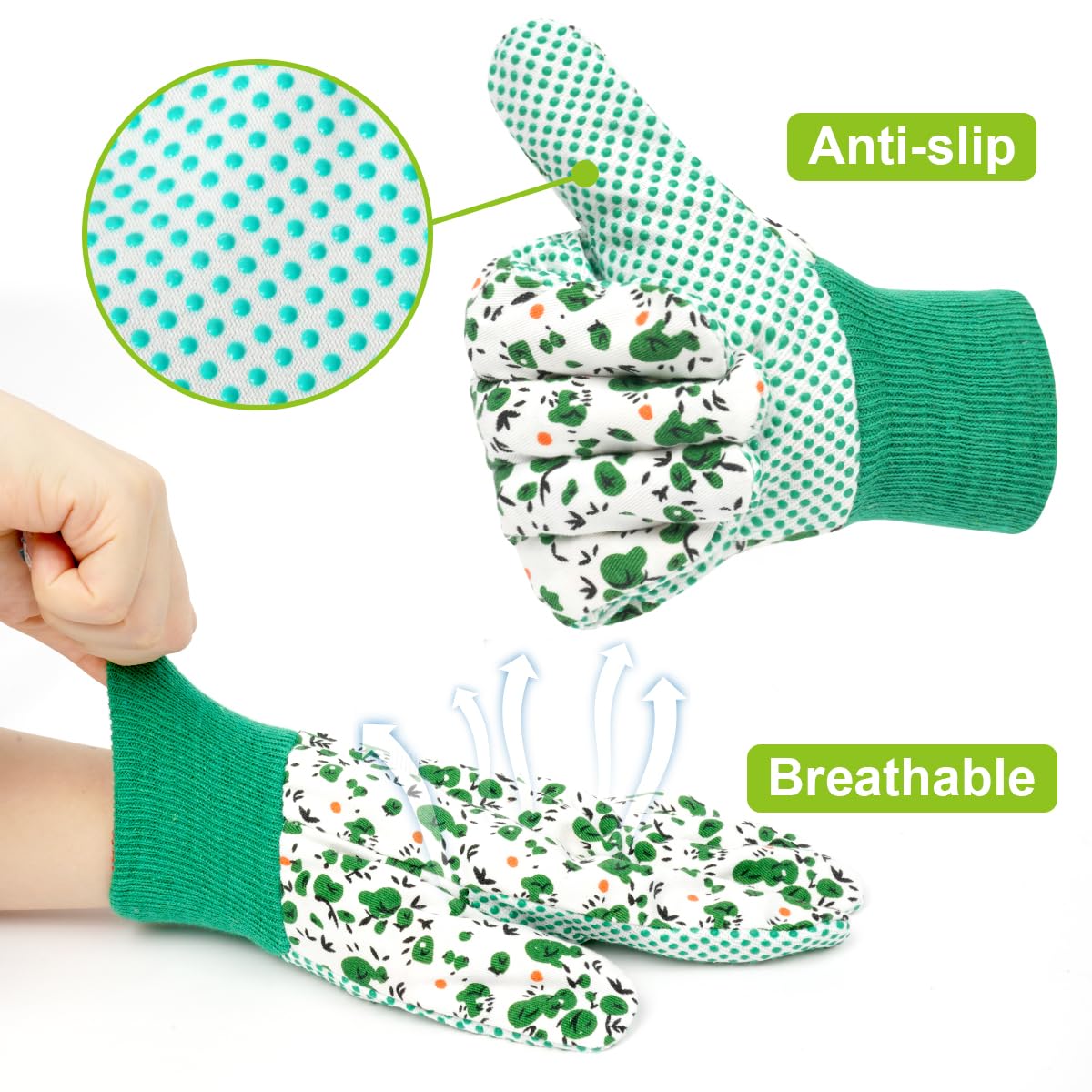 Ainiv floral gloves with PVC non-slip palm for steady grip during pruning