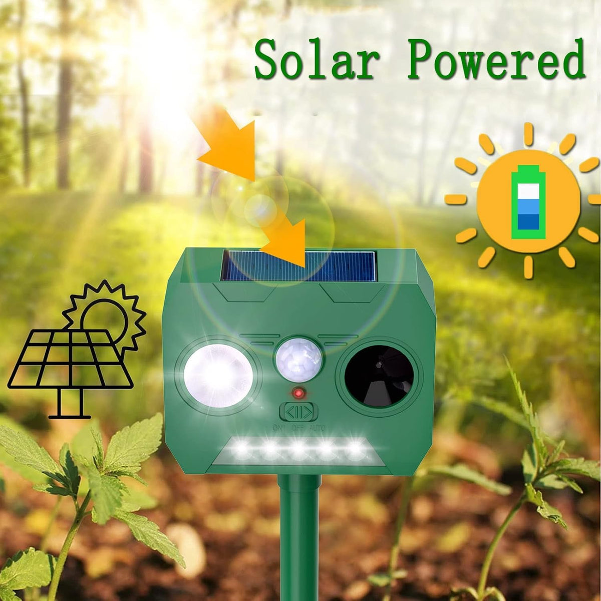Ainneie Solar Cat Deterrent 2-Pack side view demonstrates weatherproof rugged housing.