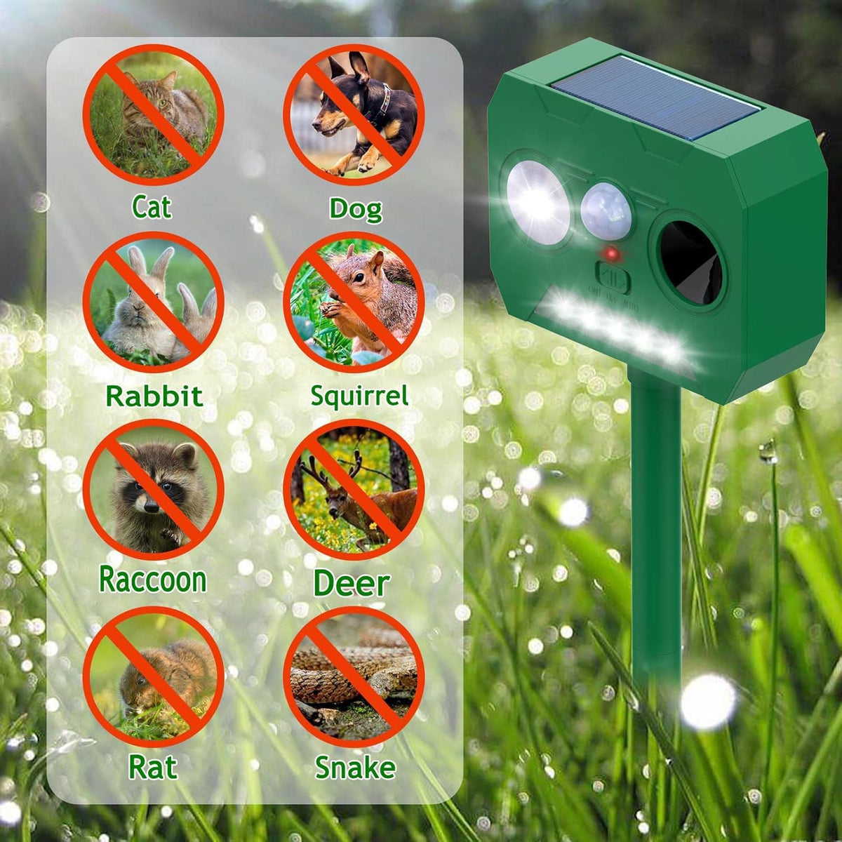 Ainneie Solar Cat Deterrent 2-Pack weatherproof casing withstands rain and snow.