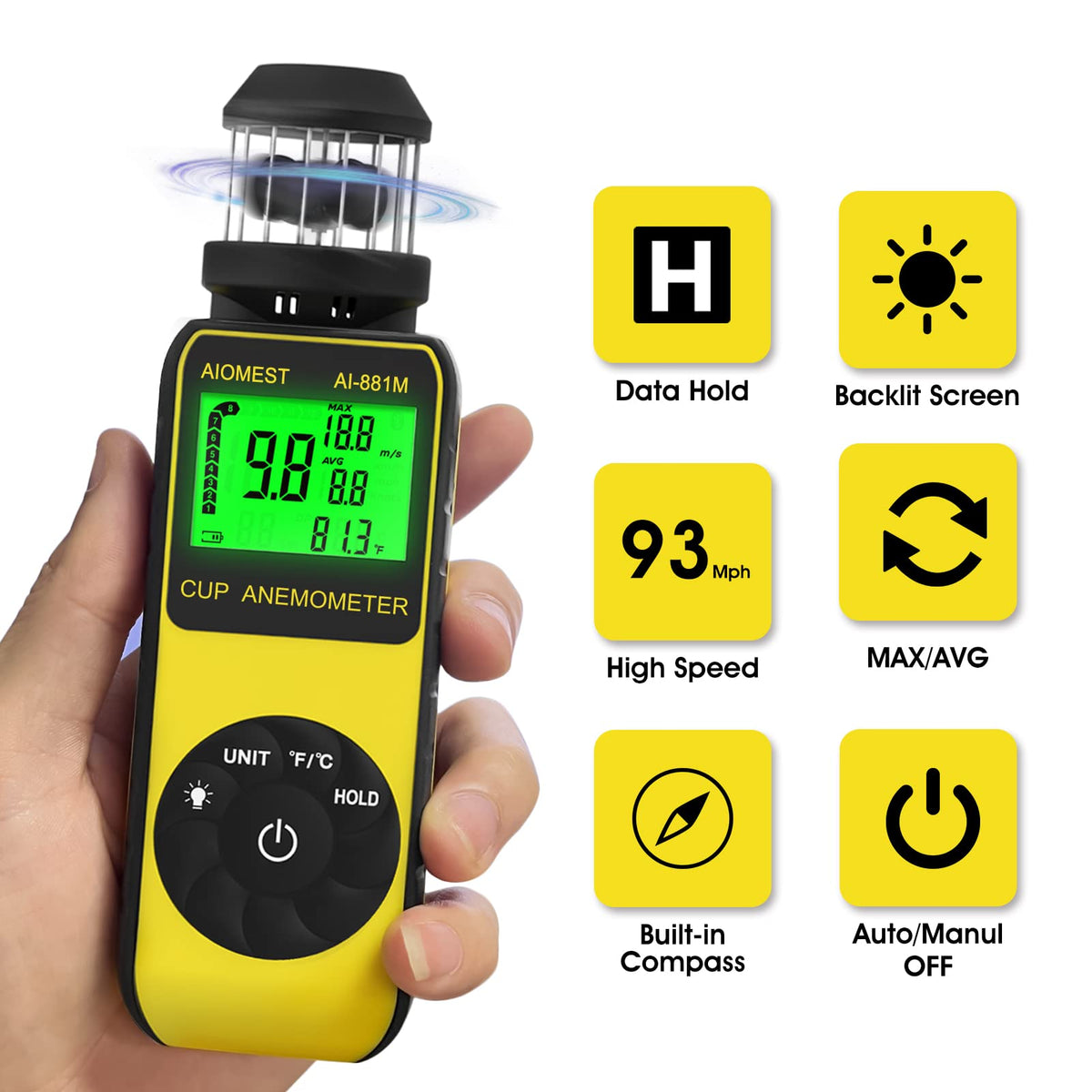AIOMEST AI-881M direction compass enables quick wind orientation during outdoor tasks.