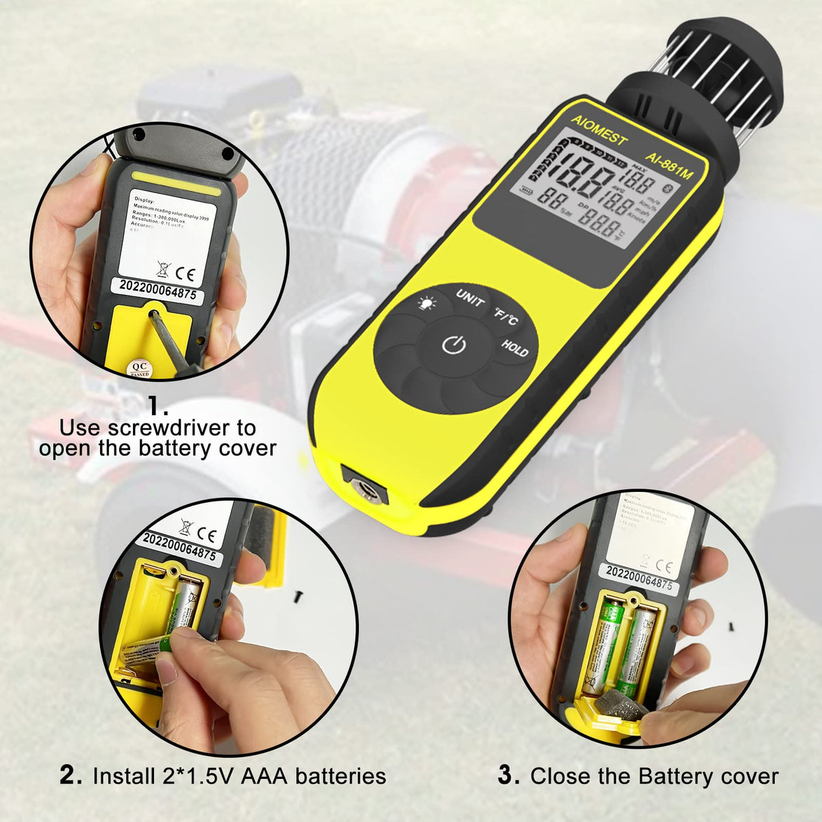 AIOMEST AI-881M portable wind meter fits in pocket for on-the-go readings.