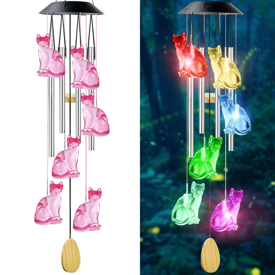 AIONASA cat solar wind chimes outdoor light adds a gentle nocturnal glow