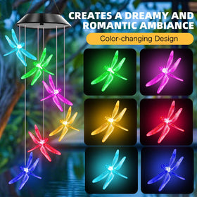 AIONASA Dragonfly wind chimes emitting red night light for cozy patios.