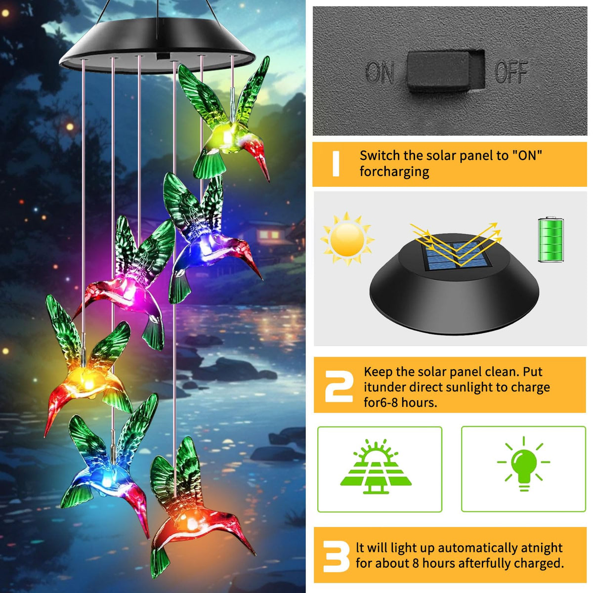 AIONASA durable ABS/PC wind chimes stay bright and sturdy.