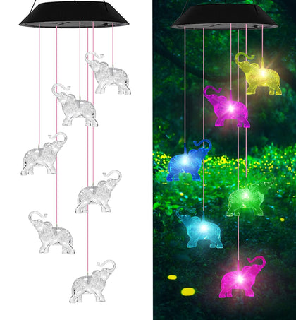 AIONASA Elephant wind chimes glow at night for magical garden ambiance.