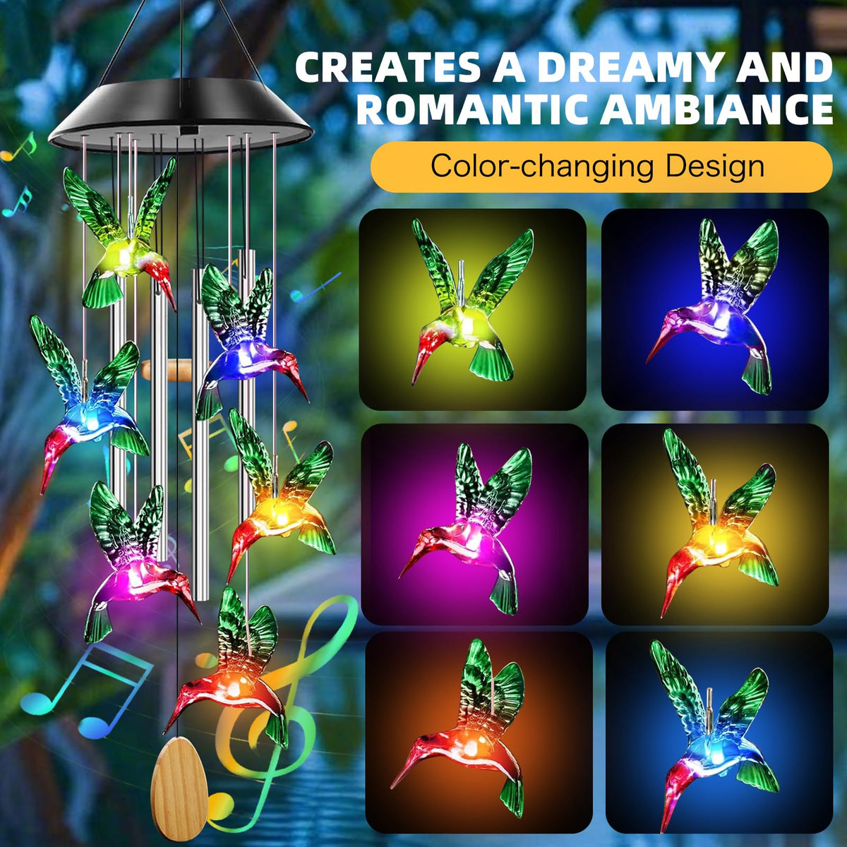 AIONASA hummingbird wind chimes aluminum tubes close-up highlight tone