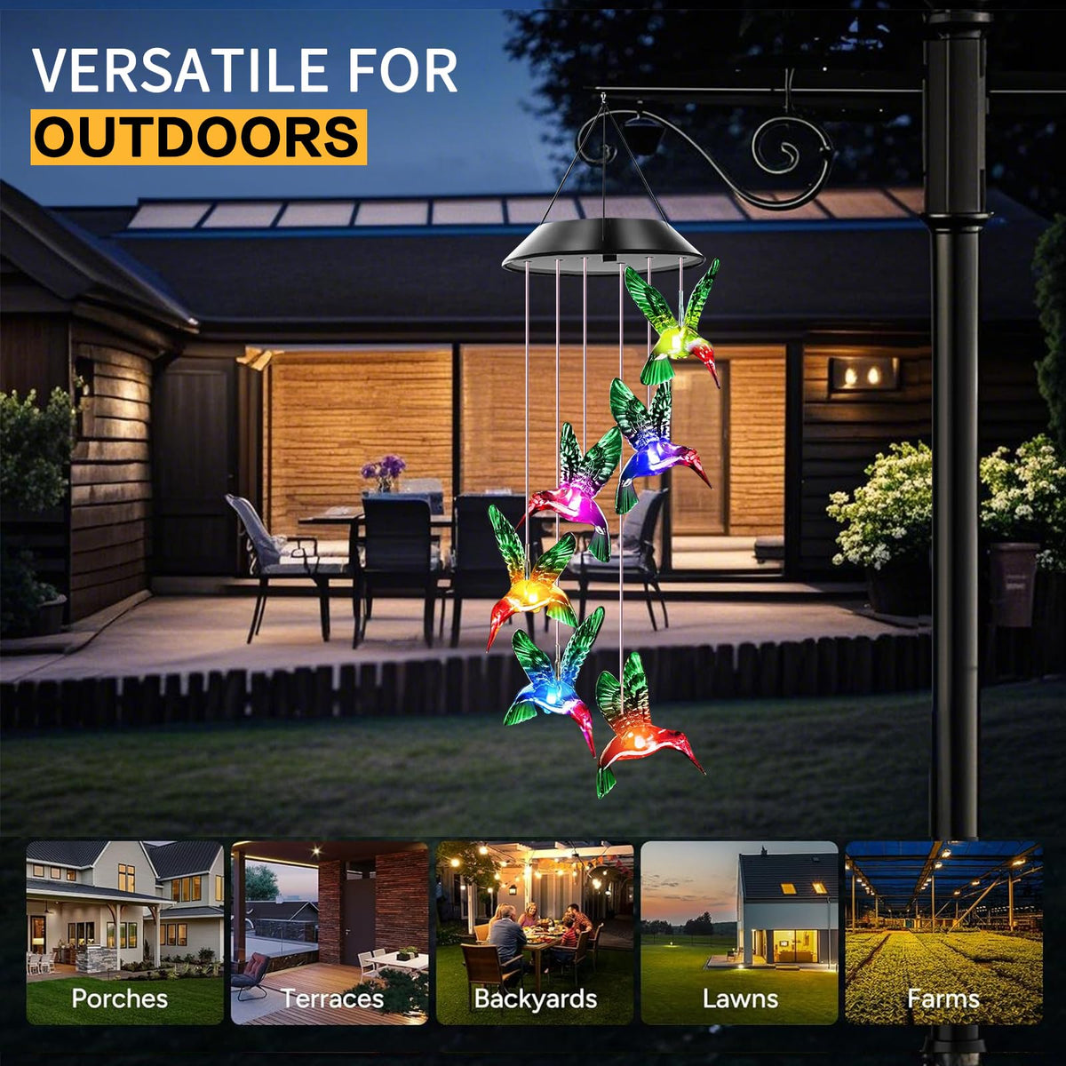 AIONASA hummingbird wind chimes feature night glow for cozy evenings.